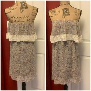 Judith March Crochet trim floral strapless mini dress size small